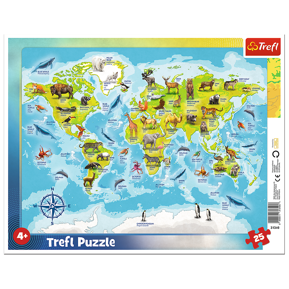 Trefl Preschool 25 Piece Puzzle - World Map with Animals