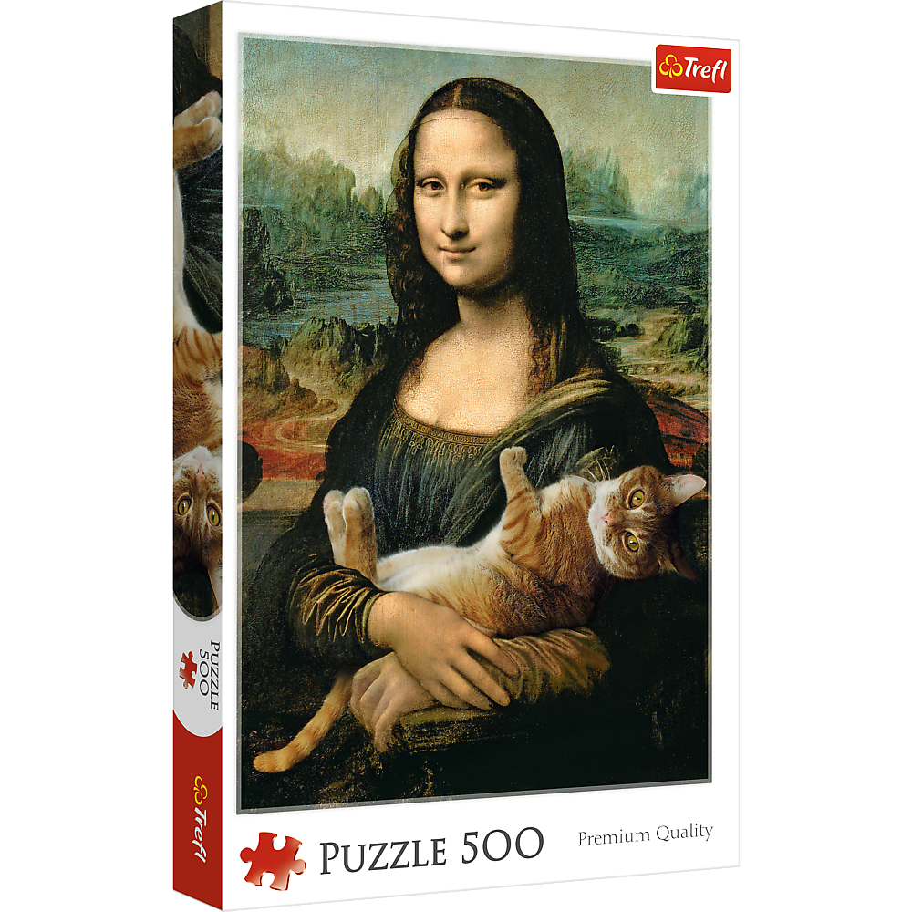 Trefl Red 500 Piece Puzzle - Mona Lisa and purring kitty / Bridgeman