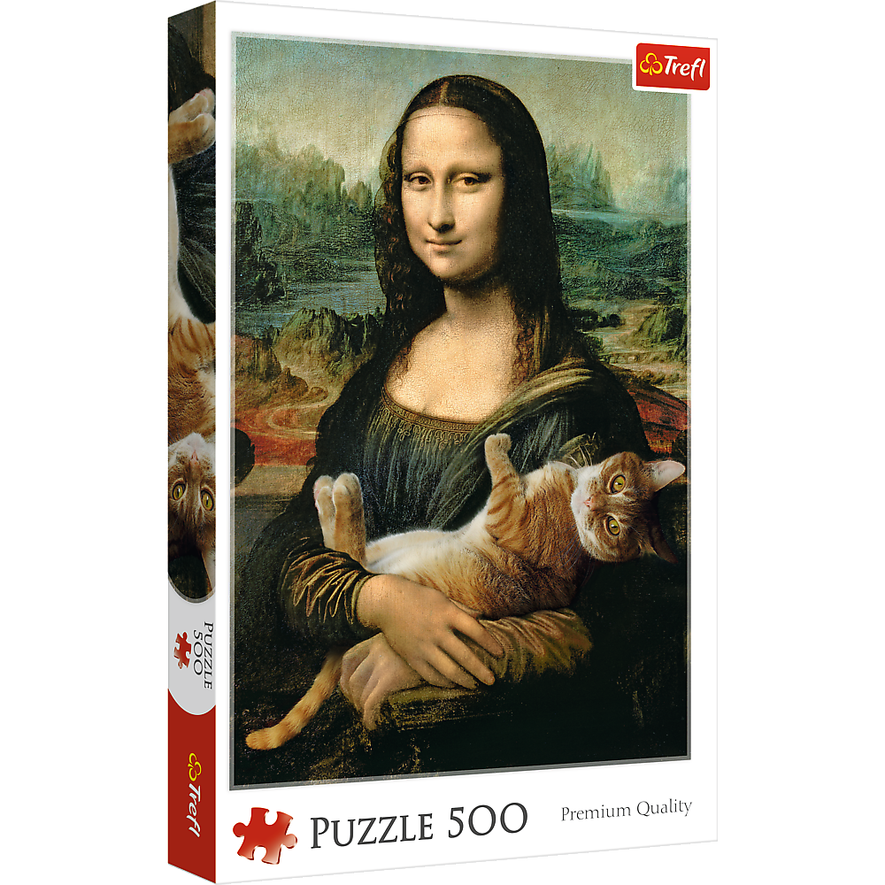 Trefl Red 500 Piece Puzzle - Mona Lisa and Purring Kitty / Bridgeman