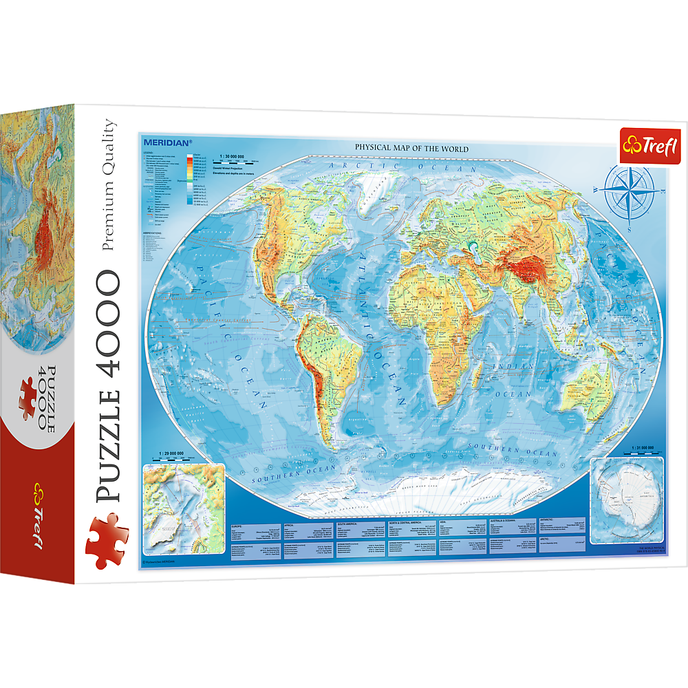 Trefl Red 4000 Piece Puzzle - Large physical map of the world / Meridian