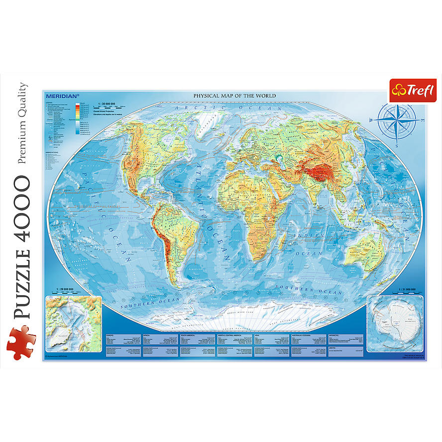 Trefl Red 4000 Piece Puzzle - Large physical map of the world / Meridian