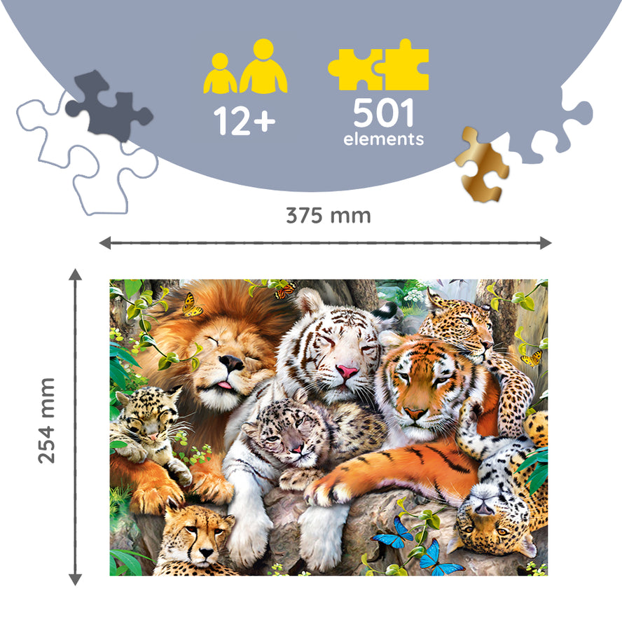 Trefl Wood Craft 501 Piece Wooden Puzzle - Wild Cats in the Jungle